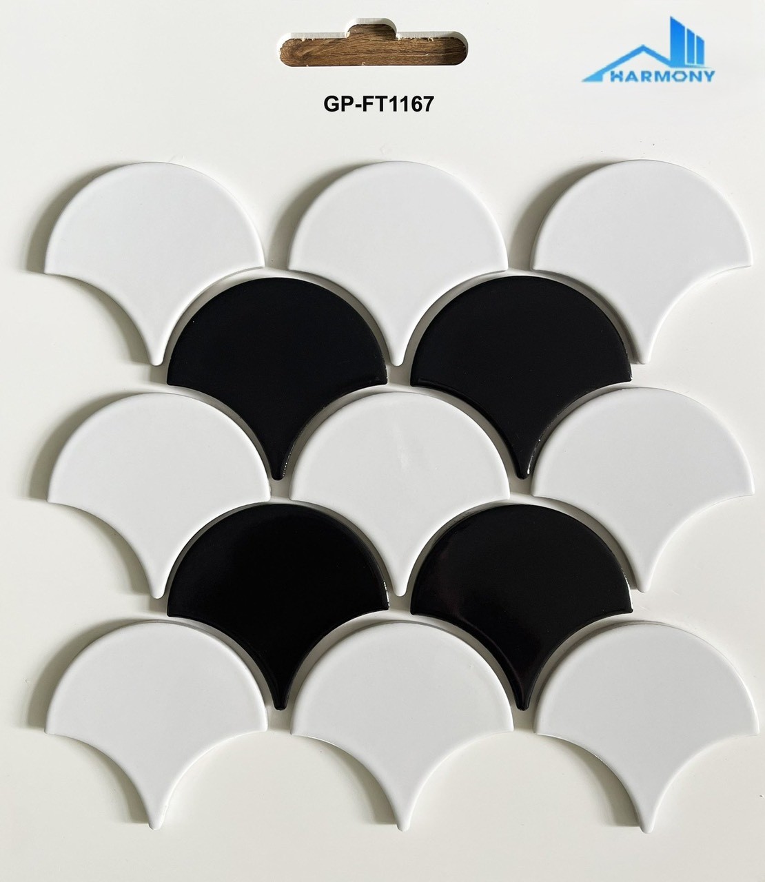 Gạch vảy cá men trơn phối đen trắng FT1167