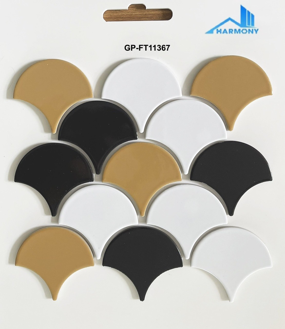 Gạch vảy cá men trơn phối màu trắng - vàng - đen FT11367